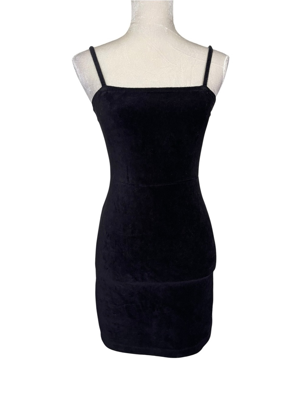 Forever 21 Black Velvet Faux Corduroy Spaghetti Strap Mini Dress Size M